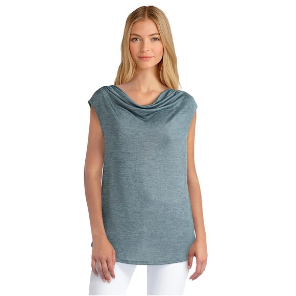 H Halston Tops - H Halston Sleeveless Drape Neck Knit Pullover Marine Blue MD
